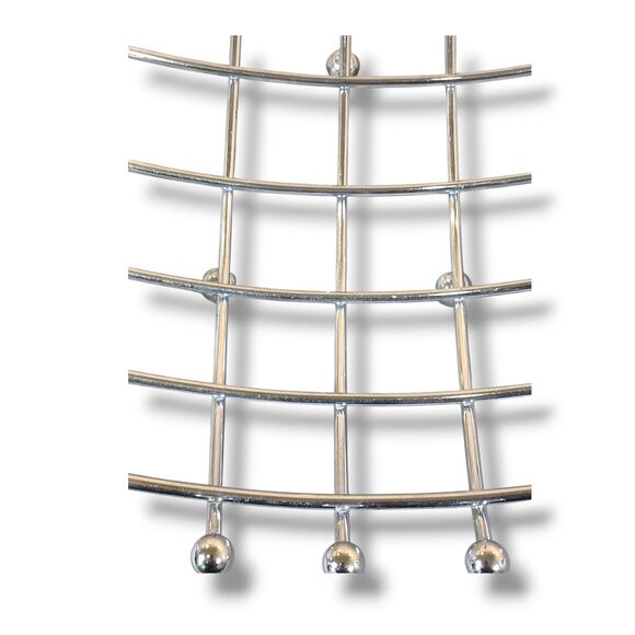 MCM Chrome Fruit Bowl Silver Ball Feet Atomic Grid Curve Basket 12x12 MidCentury - Picture 4 of 7